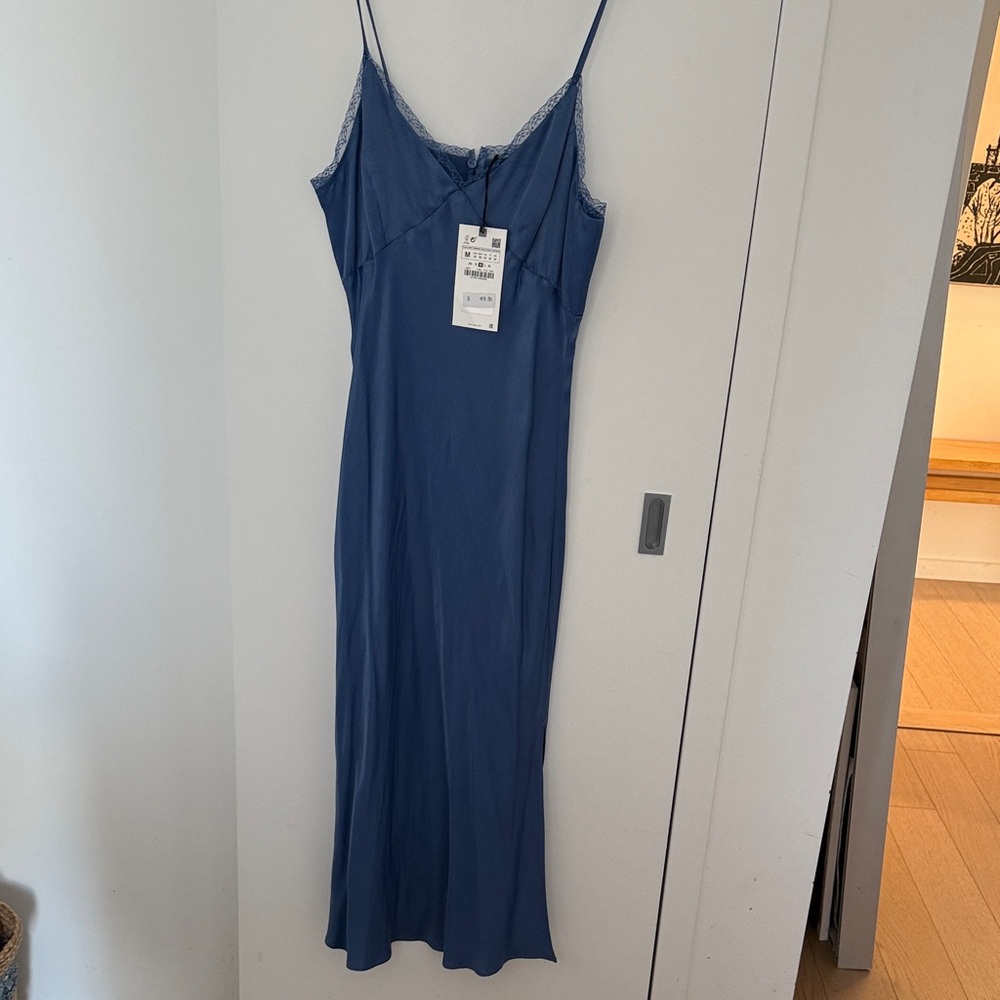 Elegant Blue Women's slip dress Zara medium NWT